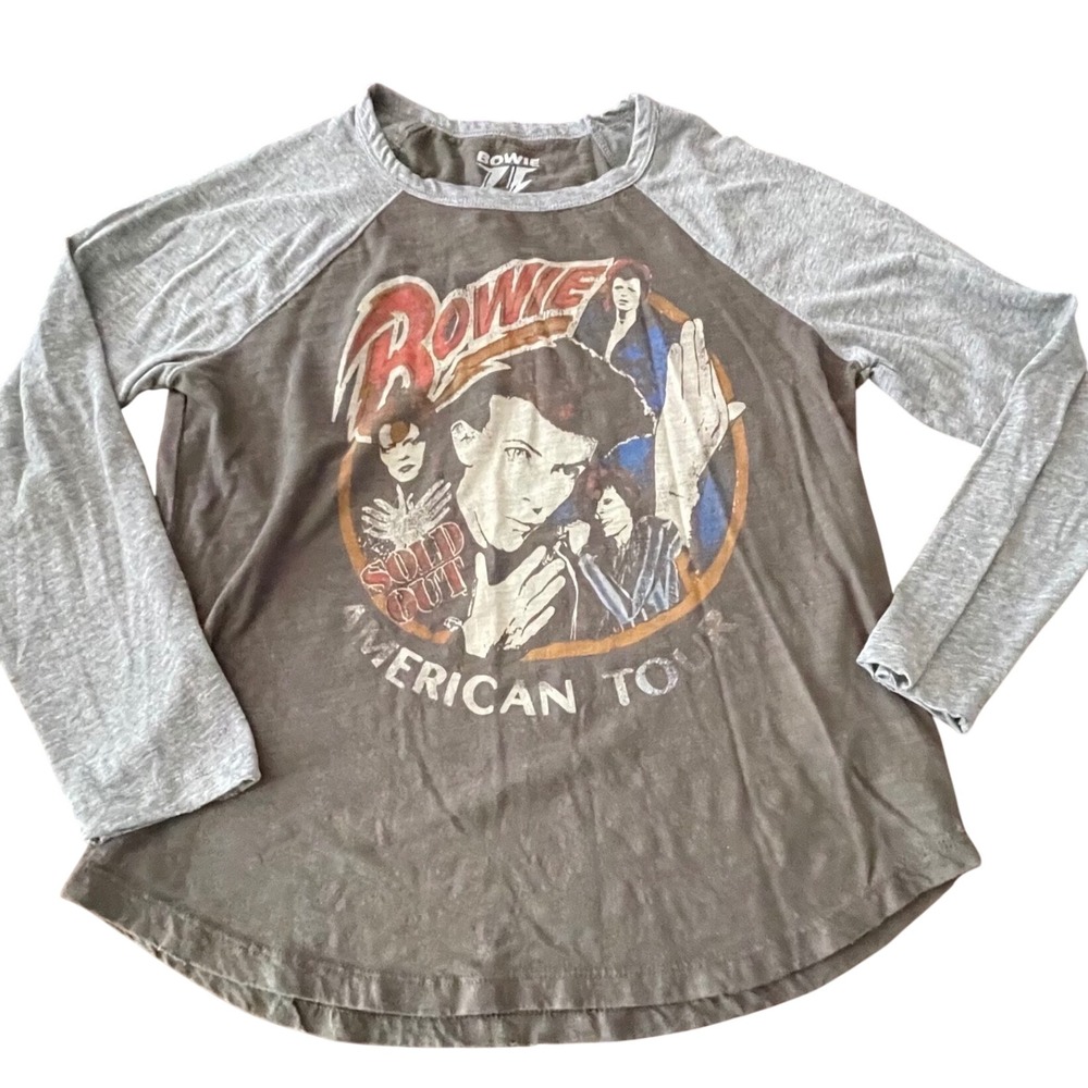Lucky Brand David Bowie 75 American Tour Raglan Graphic Tee Gray XS